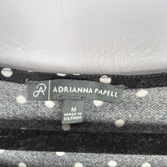 Adrianna Papell Polka Dot Short Ruched Sleeve Square Neck Top Medium Black - Picture 5 of 11